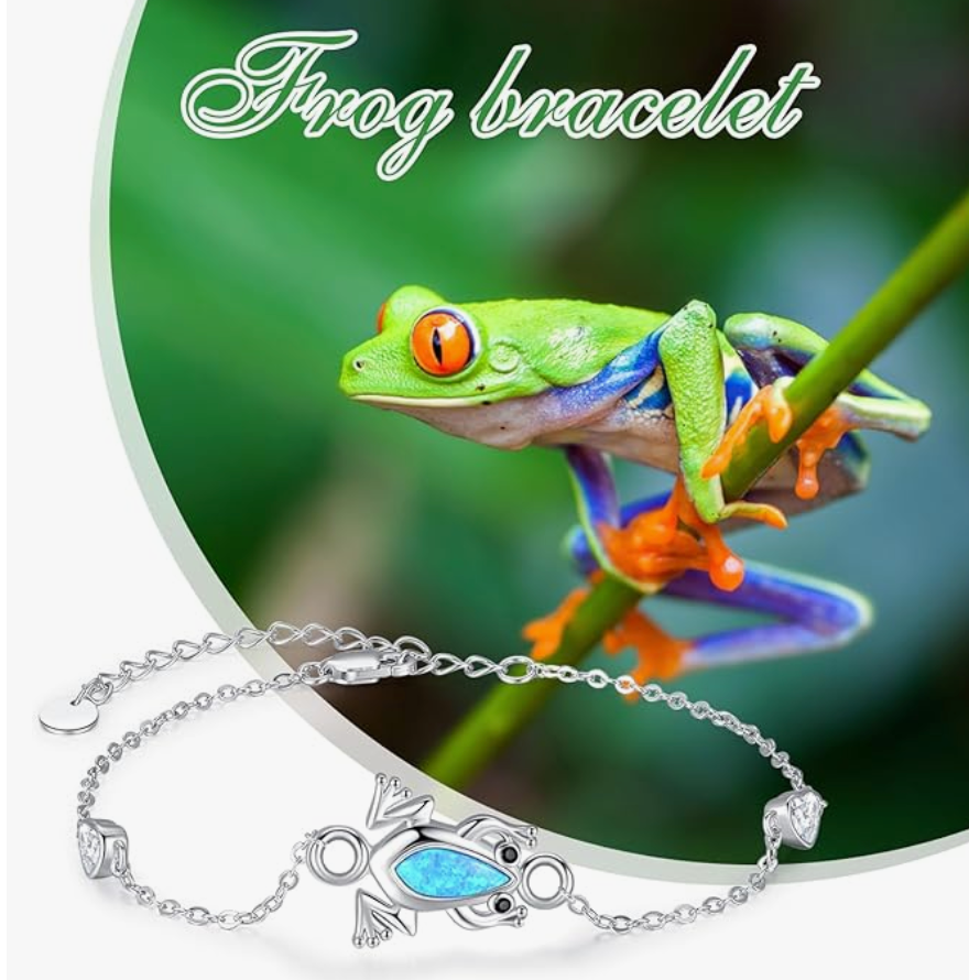 Frog Blue Opal Bracelet Chain Frog Jewelry Womens Girls Teen Birthday Gift 925 Sterling Silver