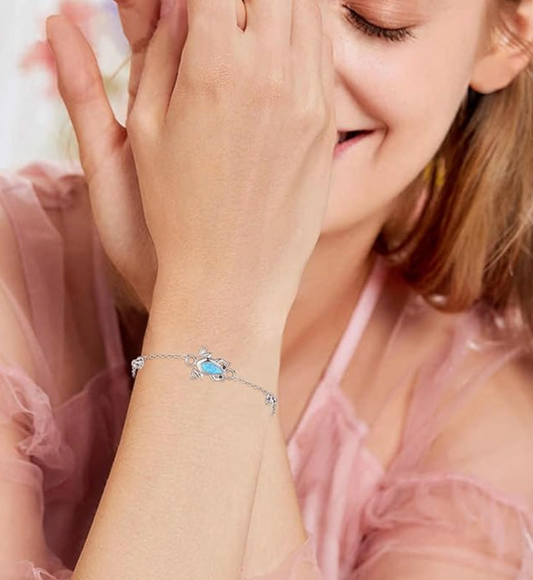 Frog Blue Opal Bracelet Chain Frog Jewelry Womens Girls Teen Birthday Gift 925 Sterling Silver