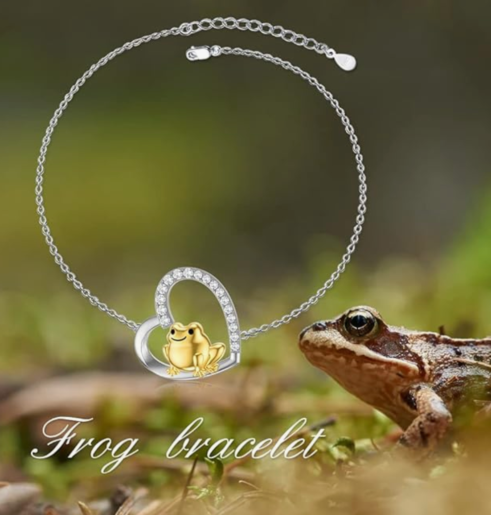 Gold Frog Bracelet Diamond Chain Baby Toad Frog Jewelry Womens Girls Teen Birthday Gift 925 Sterling Silver