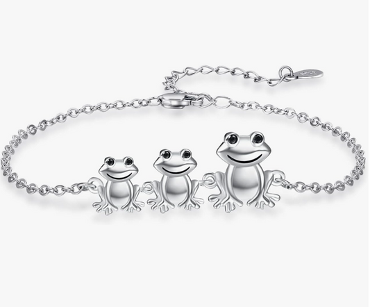 Frog Family Bracelet Chain Baby Frog Jewelry Womens Girls Teen Birthday Gift 925 Sterling Silver