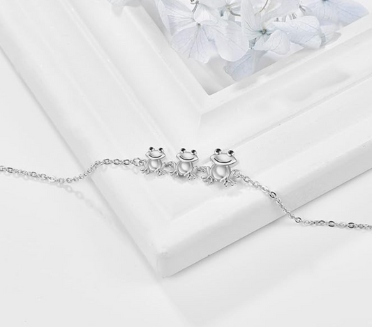 Frog Family Bracelet Chain Baby Frog Jewelry Womens Girls Teen Birthday Gift 925 Sterling Silver