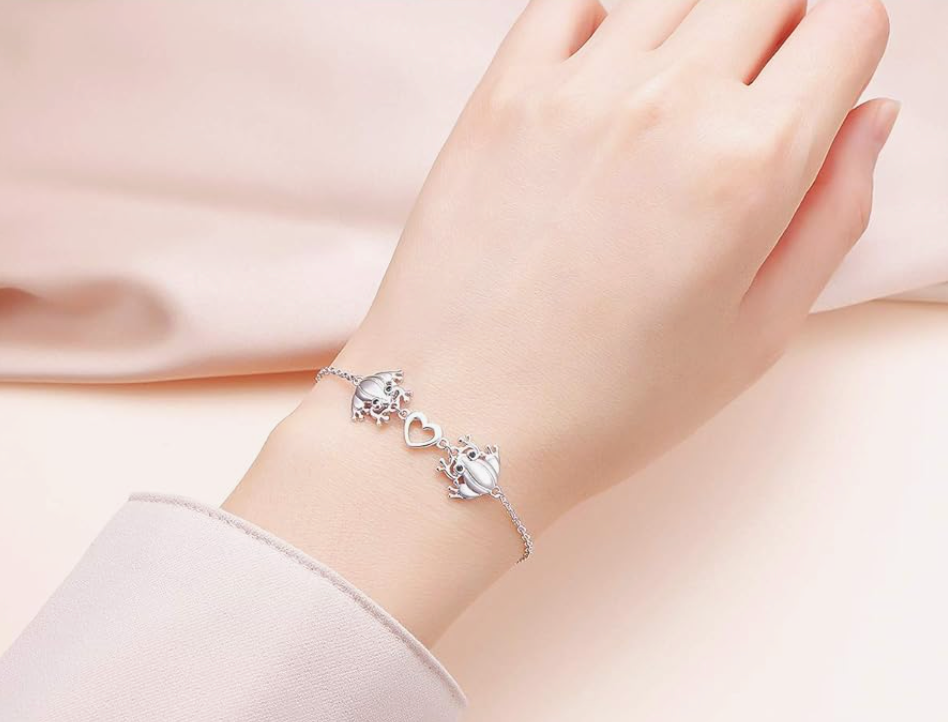 Frog Family Bracelet Chain Frog Heart Love Jewelry Womens Girls Teen Birthday Gift 925 Sterling Silver