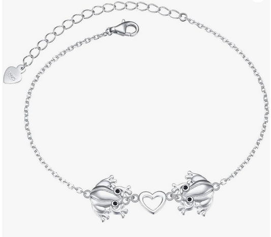 Frog Family Bracelet Chain Frog Heart Love Jewelry Womens Girls Teen Birthday Gift 925 Sterling Silver