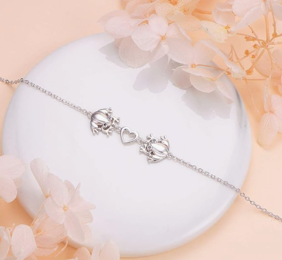 Frog Family Bracelet Chain Frog Heart Love Jewelry Womens Girls Teen Birthday Gift 925 Sterling Silver