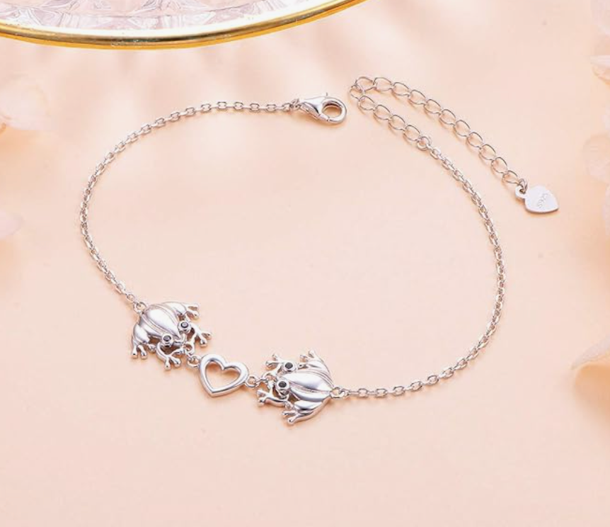 Frog Family Bracelet Chain Frog Heart Love Jewelry Womens Girls Teen Birthday Gift 925 Sterling Silver