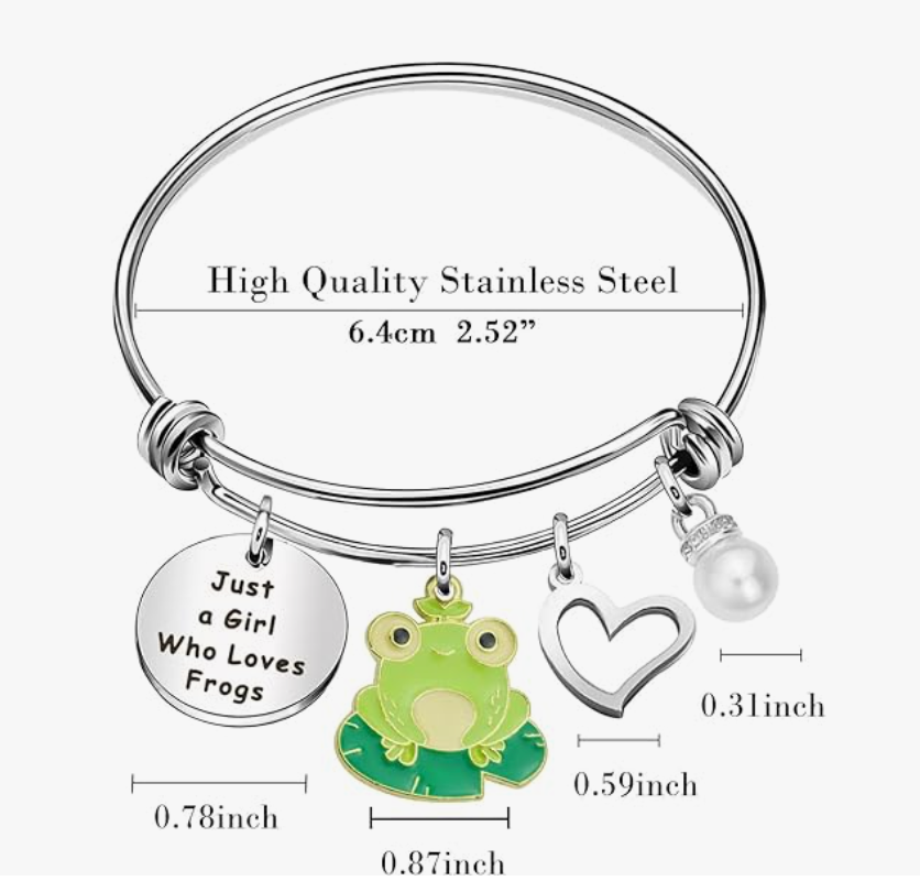 Kids Frog Bracelet Frog Heart Love Jewelry Womens Girls Teen Birthday Gift Stainless Steel