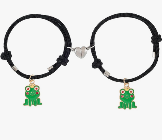 2Pcs Magnetic Love Heart Rope Frog Friendship Bracelet Frog Dinosaur Jewelry Womens Girls Teen Birthday Gift Stainless Steel