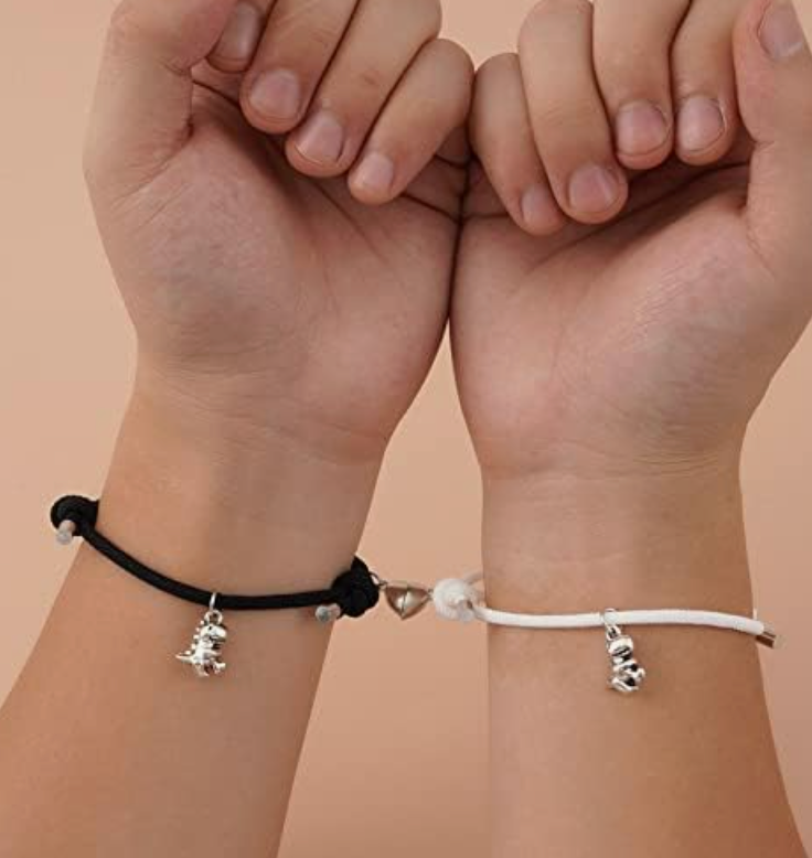 2Pcs Magnetic Love Heart Rope Frog Friendship Bracelet Frog Dinosaur Jewelry Womens Girls Teen Birthday Gift Stainless Steel