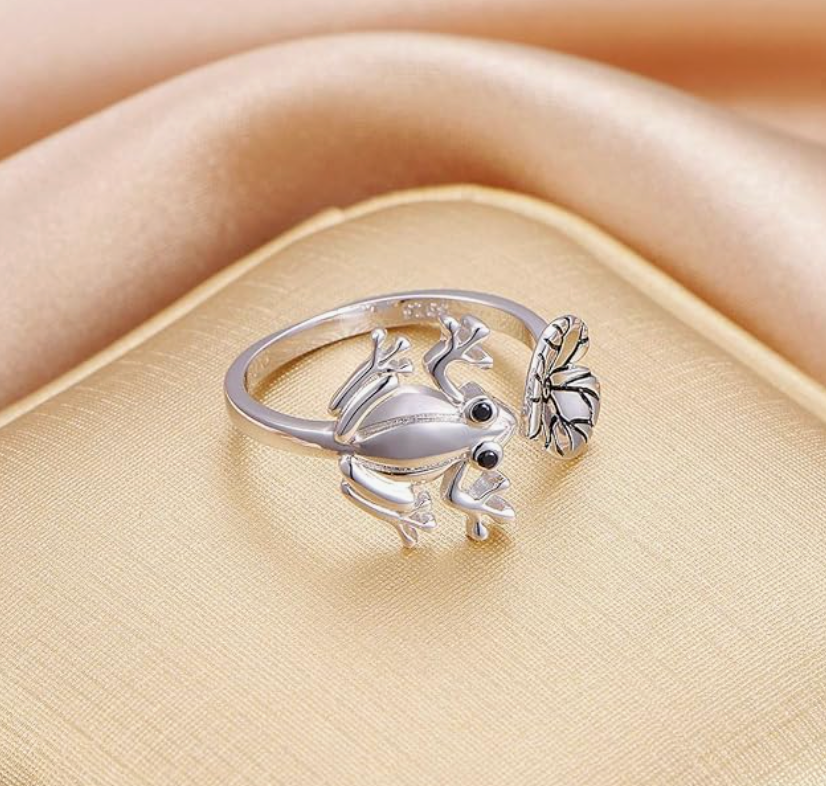 Frog Ring Frog Leaf Heart Love Jewelry Womens Girls Teen Birthday Gift 925 Sterling Silver