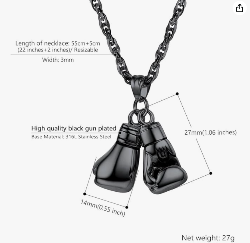 Boxing Gloves Necklace Silver Gold Stainless Steel Boxing Gloves Chain Fighter Boxer Jewelry 24in.