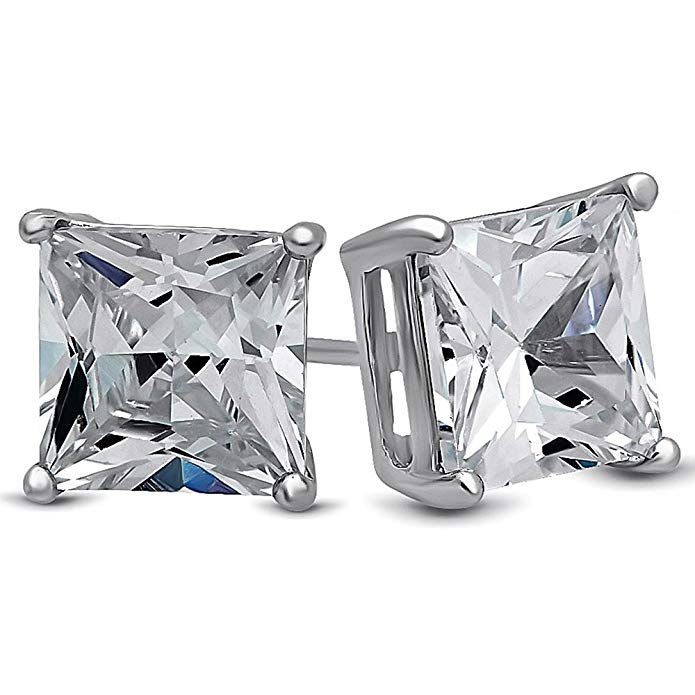 7mm 925 Silver Silver Stud Earring Square Diamond Earring Men Rose Gold Earrings Princess Cut (4ct.)