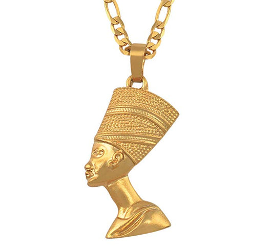 Gold Tone Queen Nefertiti Necklace African Chain The Younger Lady Pharaoh Wife King Tut 24in