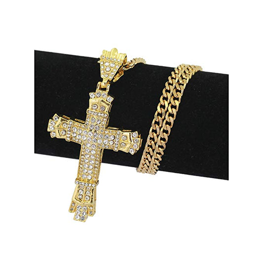 Jesus Cross Necklace Hip Hop Jewelry Diamond Cross Pendant Silver Cuban Link Chain Cross Necklace 24in.