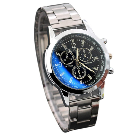 Silver Relogio Masculino Mens Classic Quartz Analog Watch Luxury Fashion Sport (Black Face)