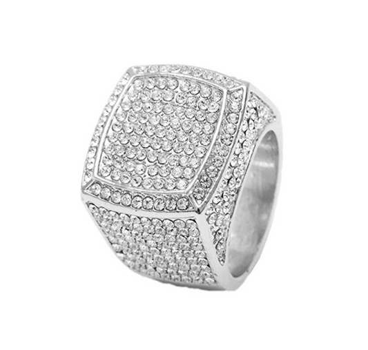 Big Square Ring Simulated Diamond Ring Hip Hop Jewelry Silver Gold Color