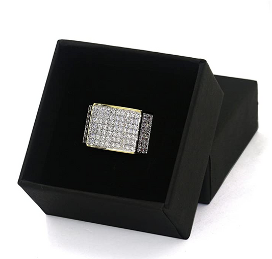 1.5ct Gold Color Hip Hop Ring Simulated Diamond Wedding Band Big Square Ring Iced Out Bling