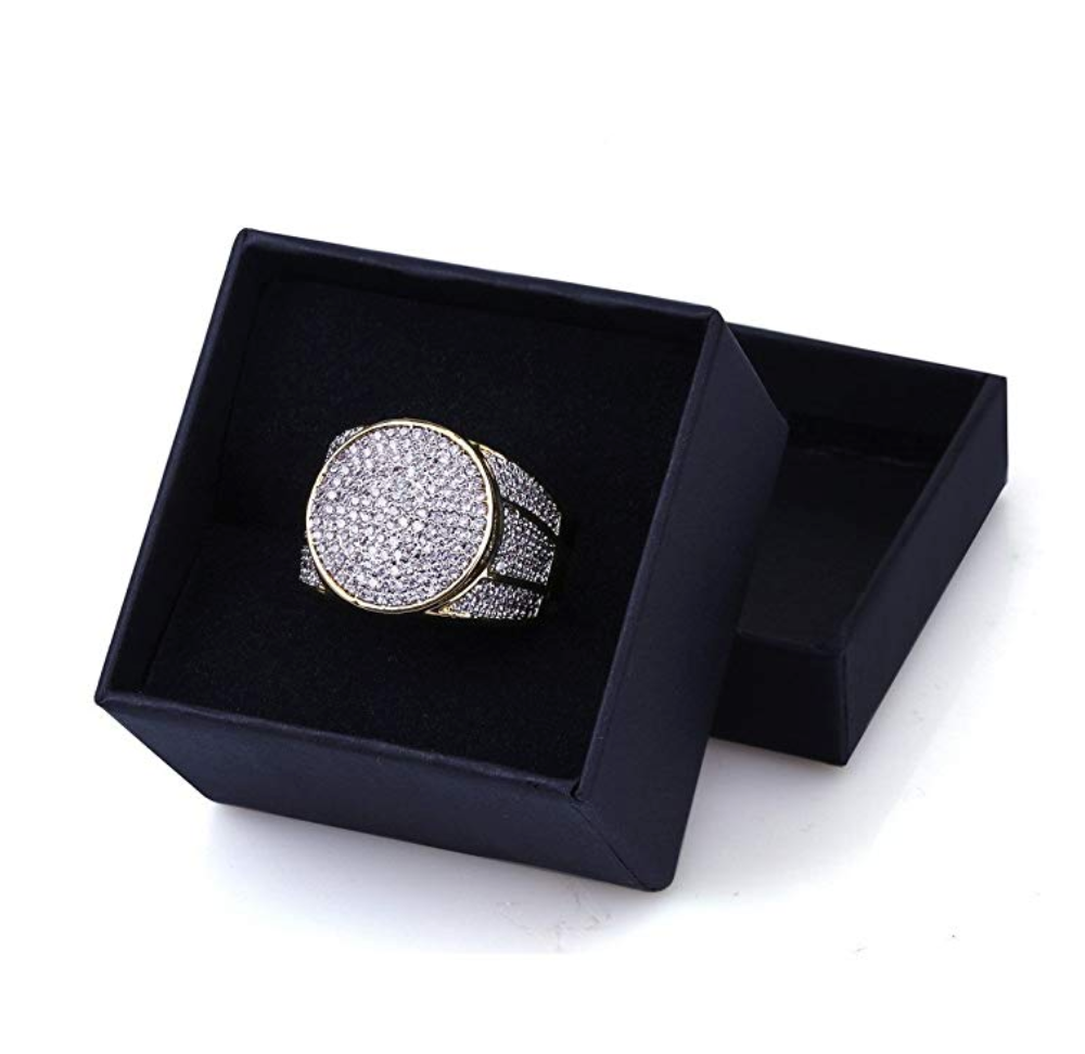 Circle Simulated Diamond Ring Round Gold Silver Tone Ring Hip Hop Jewelry Iced Out Ring