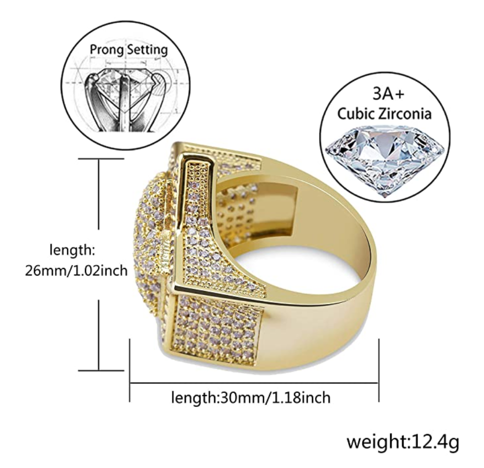 Star Ring Simulated Diamond Ring Gold Silver Color Star Ring Hip Hop Jewelry Ring