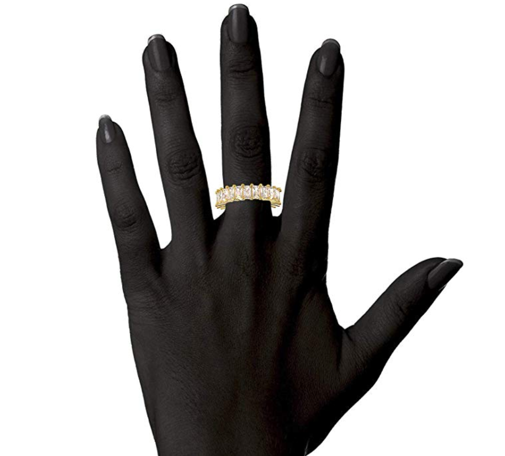 Baguette Ring Emerald Simulated Diamond Ring Hip Hop Iced Out Jewelry Prong Set Gold SIlver Color