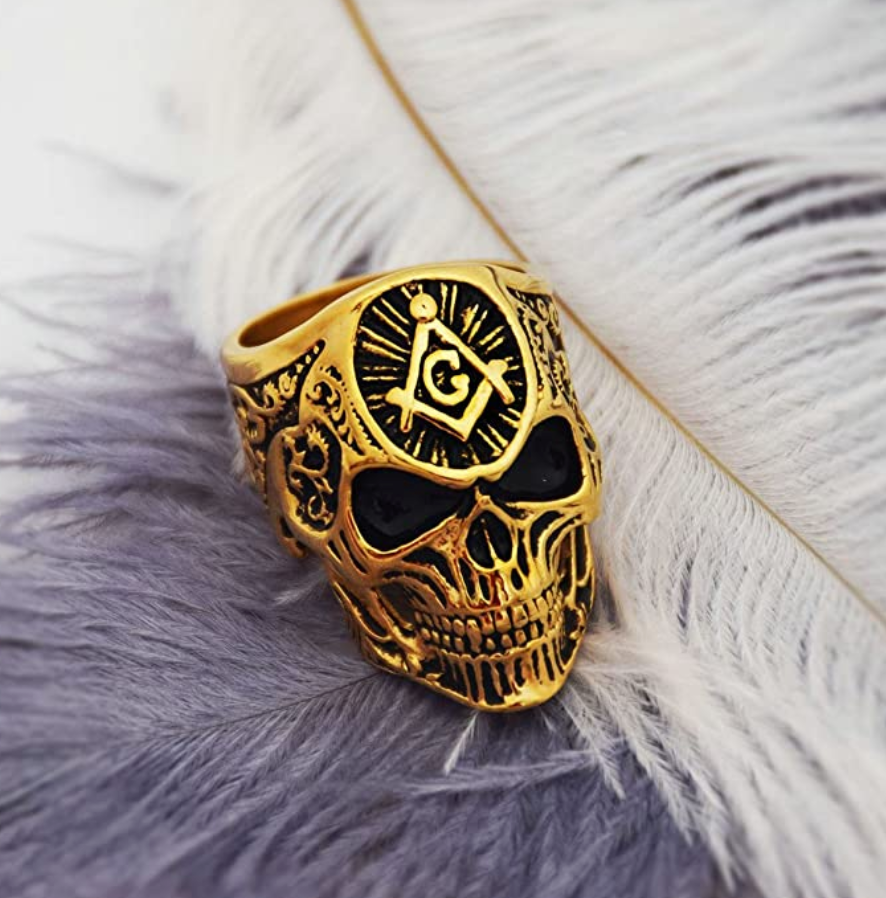 Silver Gold Color Freemason Skull Ring Masonic Skull Head Ring Square & Compass Mason Jewelry Gift