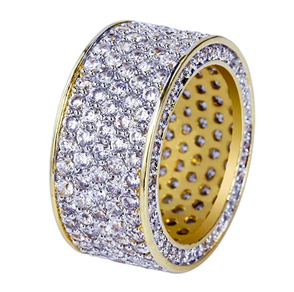 Round Ring Gold Silver Tone Simulated Diamonds Hip Hop Ring Silver Iced Out Bling Jewelry