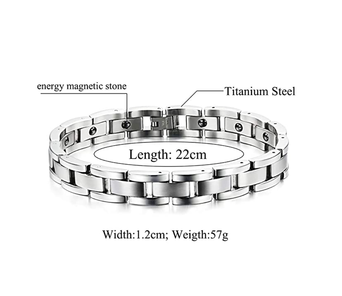 925 Sterling Silver Bracelet Sleek Magnetic Therapy Bracelet Arthritis Pain Relief Men's Gift 9in.