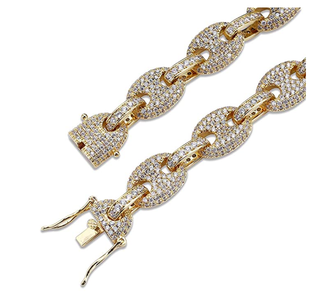 Gold Silver Tone Bracelets Simulated Diamond Puff Link Anchor Bracelet Rainbow Mariner Link Bracelet Hip Hop Jewelry