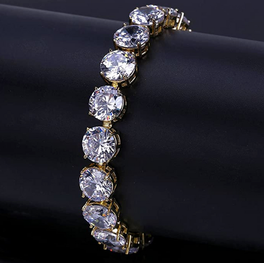10mm Simulated Diamond Tennis Bracelet Gold Tone Hip Hop Jewelry Iced Out Tennis Chain Bracelet