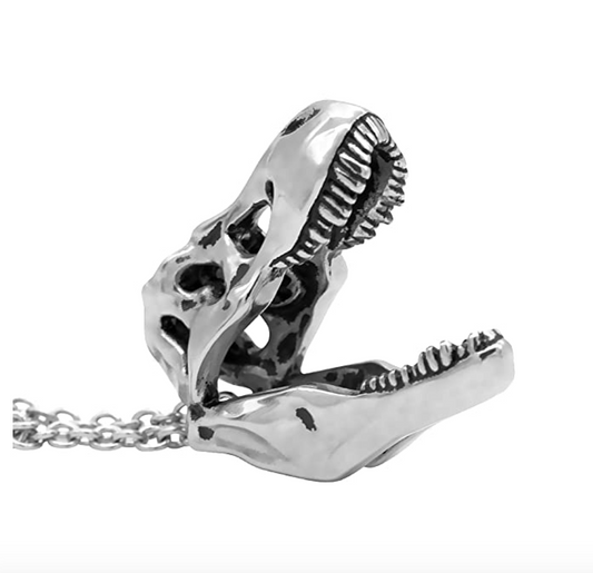 T-Rex Skull Pendant Dinosaur Necklace Dinosaur Pendant Chain Tyrannosaurus Jewelry 24in.