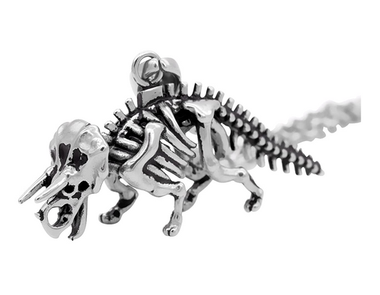 Triceratops Skeleton Necklace Dinosaur Chain Bones Pendant Skull Chain Triceratops Jewelry 24in.