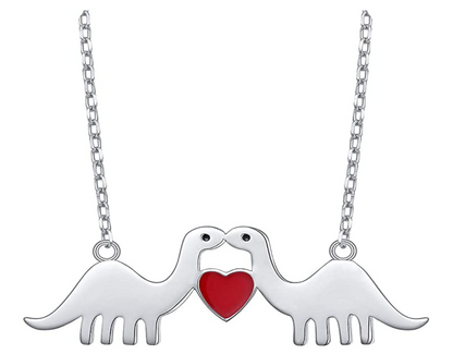 925 Sterling Silver Dinosaur Heart Necklace Love Chain Pendant Silver Chain Dinosaur Jewelry 20in.