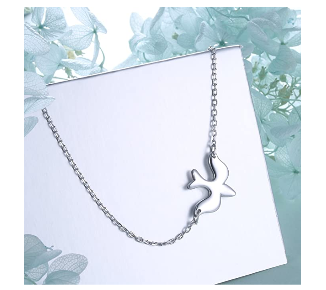 925 Sterling Silver Dove Pendant Bird Necklace Dove Wedding Gift 18in.