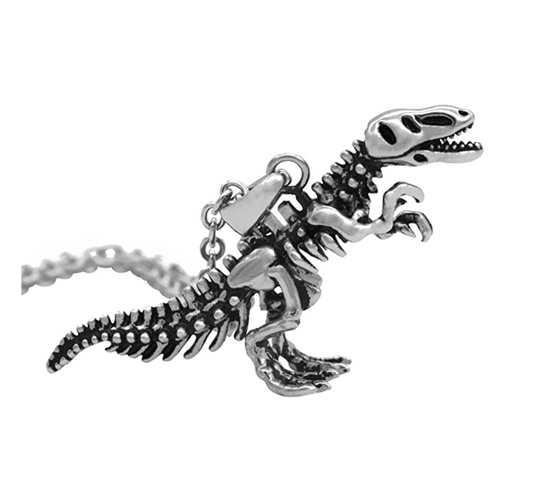 T-Rex Skeleton Necklace Dinosaur Chain Bones Dinosaur Pendant Skull Chain Tyrannosaurus Jewelry 24in.