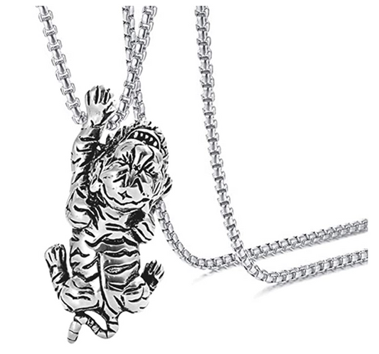Crawling Tiger Necklace Tiger Eye Pendant Animal Chain Tiger Jewelry Gift 24in.