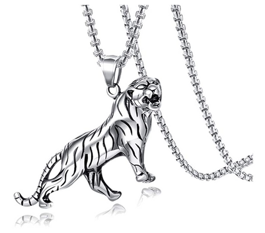 Siberian Tiger Necklace Tiger Eye Pendant Animal Chain Tiger Jewelry Gift Tiger 24in.
