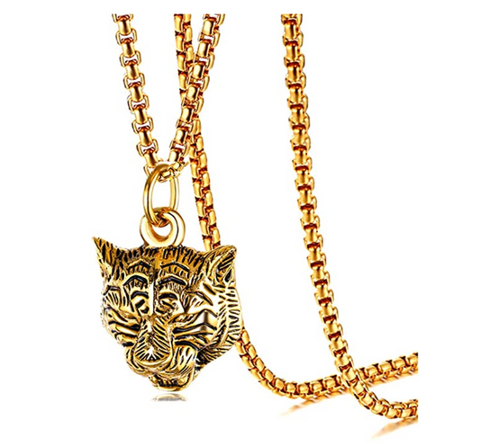 Roaring Tiger Necklace Tiger Eye Pendant Anima Chain Tiger Jewelry Gift 24in.