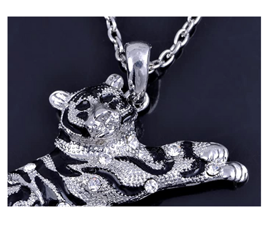 Simulated Diamond Tiger Necklace Tiger Eye Pendant Animal Chain Tiger Jewelry Gift 18in.