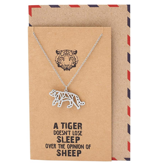 Tiger Necklace Pendant Animal Chain Tiger Jewelry Gift Card 18in.