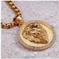 Lion Medallion Necklace Gold Color Metal Alloy Lion Animal Simulated-Diamond Chain Hebrew Lion Judah Jewelry Gift Lion King Leo Pendant Stainless Steel 24in.