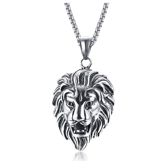 Lion King Necklace Lion Pendant Silver Animal Chain Hebrew Lion Judah African Jewelry Gift Stainless Steel Lion 24in.