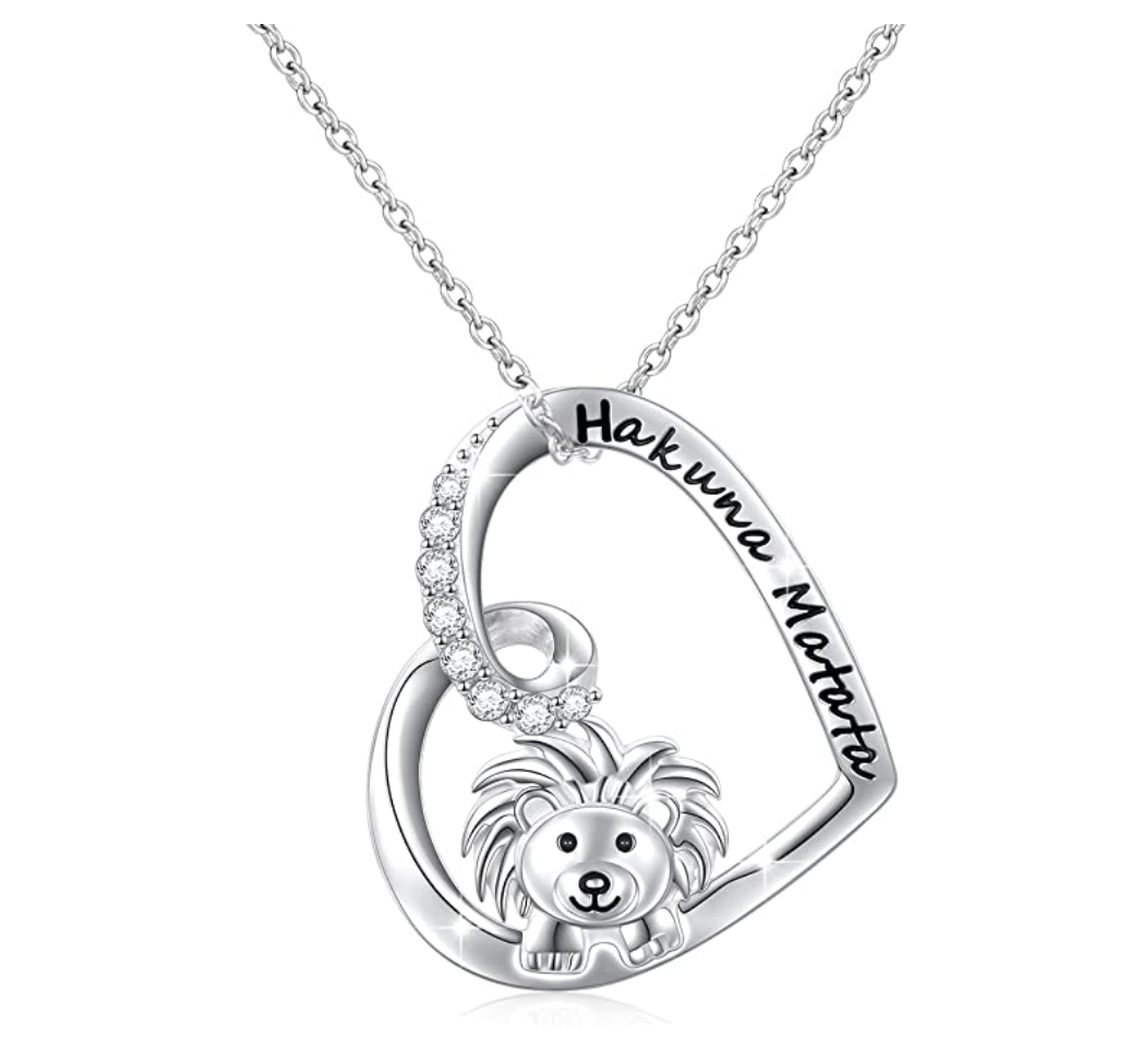 Heart Lion Necklace Silver Animal Leo Chain Hebrew Lion Judah Jewelry Gift Lion King Pendant Simulated-Diamond 18in.