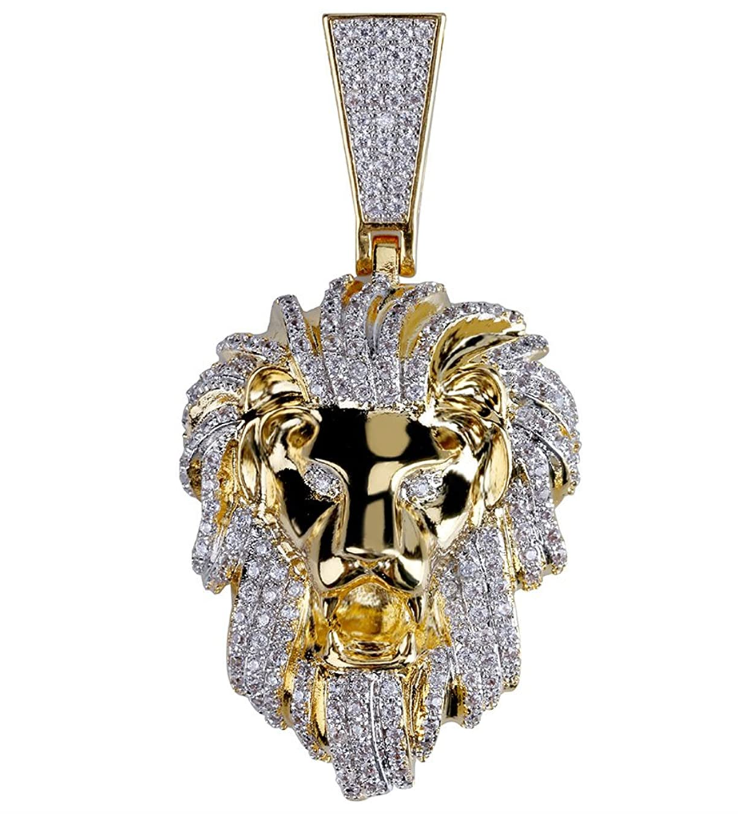 Lion Necklace Animal Diamond Gold Chain Leo Hebrew Lion Judah Jewelry Gift Lion King Pendant Stainless Steel 24in.