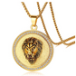 Lion Necklace Gold Color Metal Alloy Lion Medallion Animal Simulated-Diamond Chain Hebrew Lion Judah Jewelry Gift Lion King Leo Pendant Stainless Steel 24in.