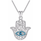Blue Simulated Diamond Hamsa Hand Fatima Necklace Evil Eye Lucky Charm Kabbalah Merkaba Allah Muslim Jewelry Yoga 18in.