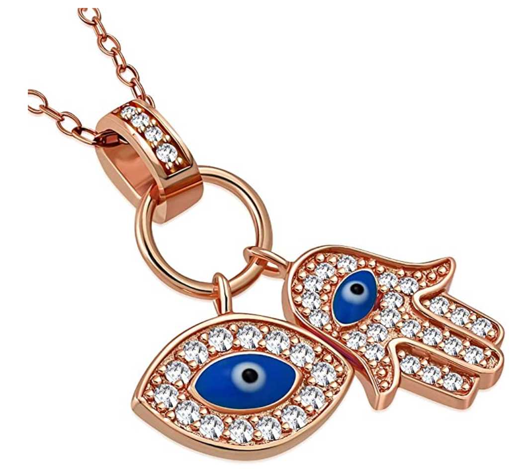 925 Sterling Silver Hamsa Hand Jewish Jewelry Muslim Kabbalah Merkaba Blue Evil Eye Lucky Charm Fatima Necklace Allah Diamond 18in.