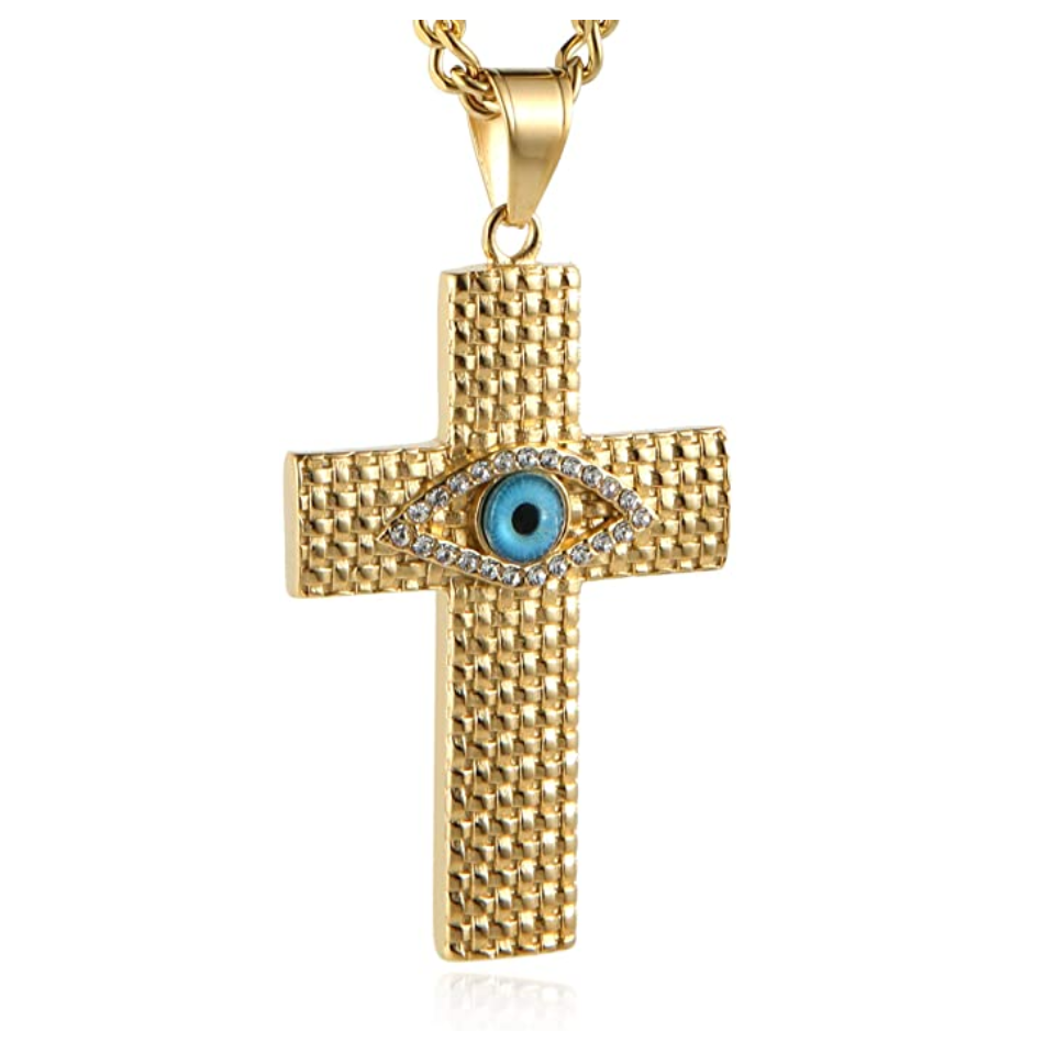 Blue Holy Cross Evil Eye Gold Diamond Jewelry Islamic Gold Hamsa Hand ...