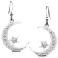 925 Silver Diamond Crescent Moon Star Earrings Islamic Jewelry Muslim Turkish Gift Allah Ear Rings Arabic