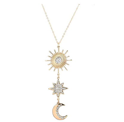 Star Crescent Moon Necklace Simulated Diamond Turkish Islamic Muslim Jewelry Arabic Solar Sun Chain 28in.