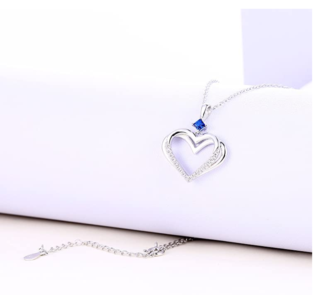 1.5 tcw Silver Blue Sapphire Crystal Heart Jewelry Charm Pendant Love Necklace Diamond Gift 18in.
