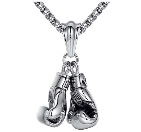 Boxing Gloves Necklace Silver Gold Stainless Steel Boxing Gloves Chain Fighter Boxing Jewelry 24in.